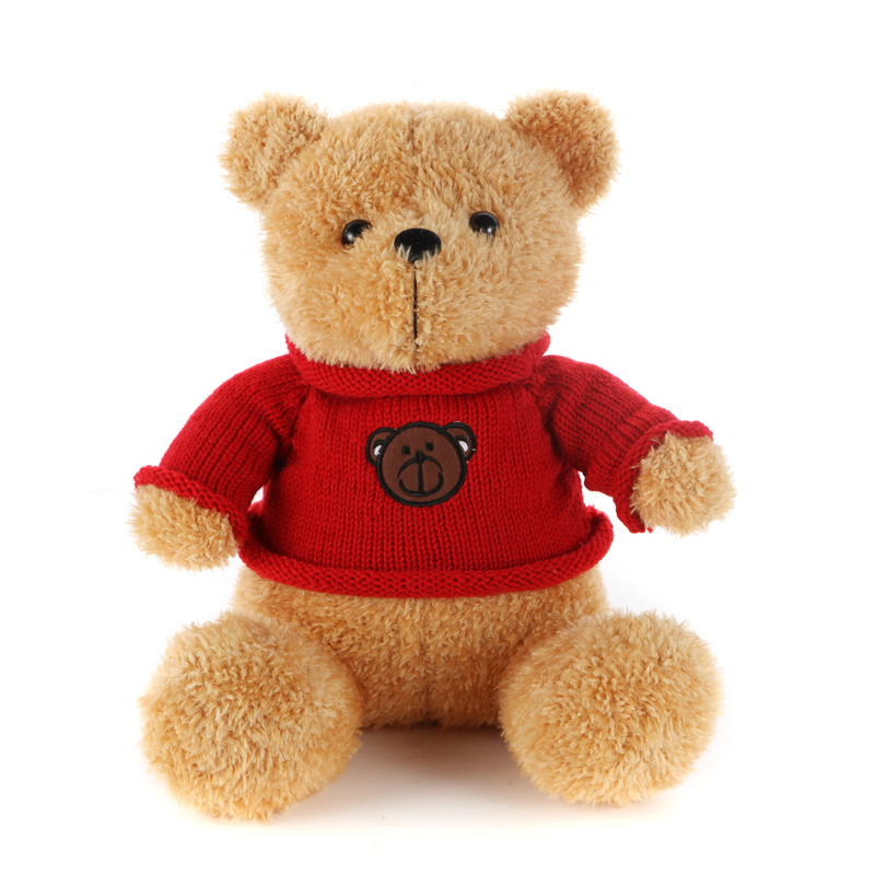 Soft Teddy Bear Plush Toy With Red Knitted Sweater - bobostoy